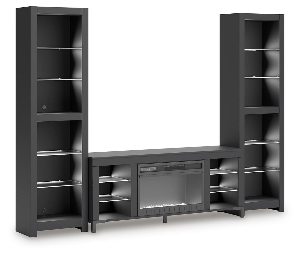 Cayberry - 3-Piece Entertainment Center With Electric Fireplace - Black