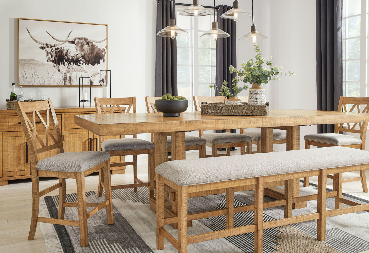 Havonplane - XL Counter Height Upholstered Dining Bench - Brown