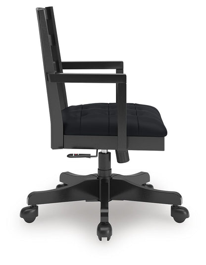 Wildenauer - 4 Pc. - Home Office Desk And Return, Swivel Desk Chair, Bookcase - Brown / Black